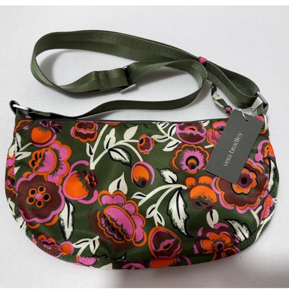 Vera Bradley Springbrook Sling Crossbody Bubbly Flowers Green Nylon Floral NWT